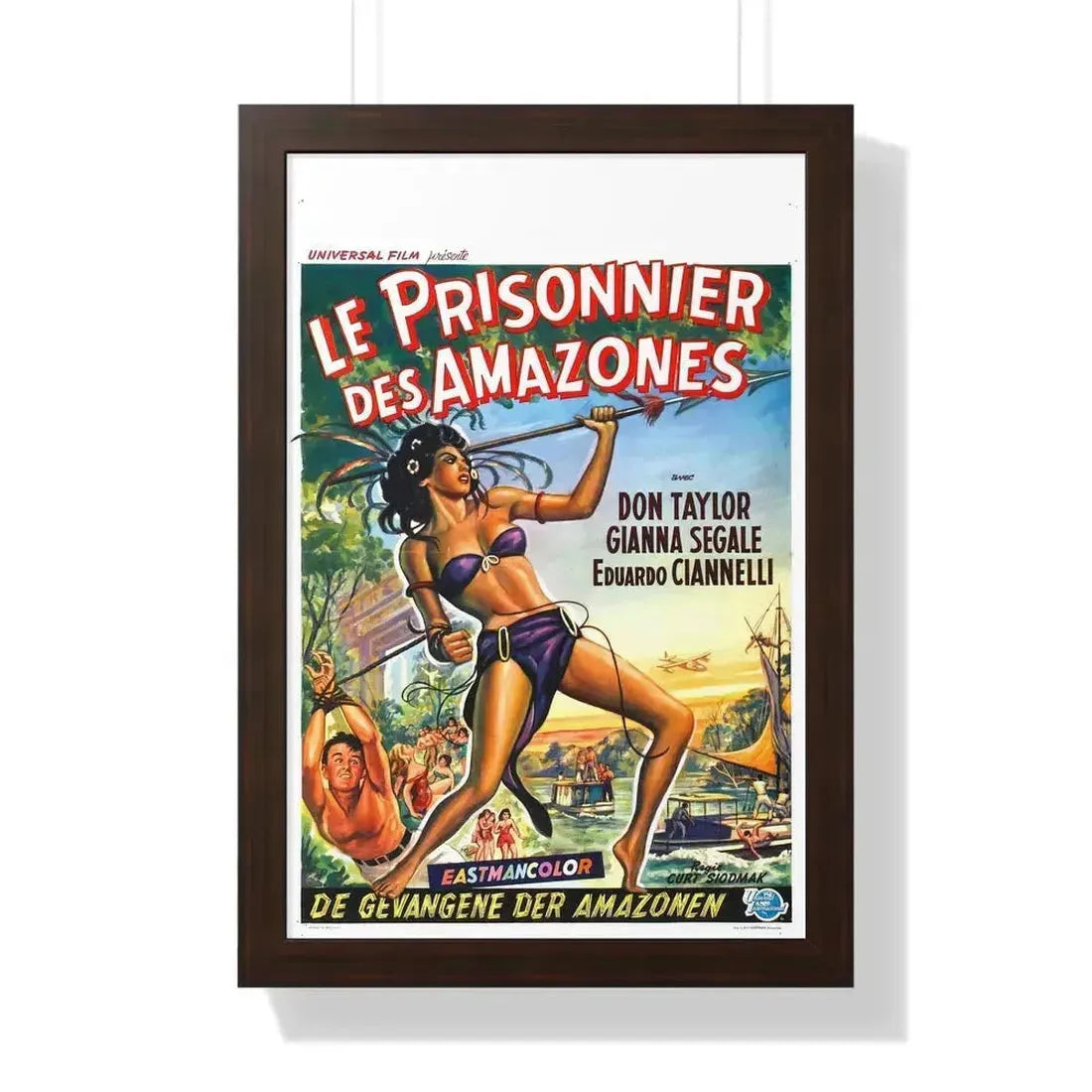 LOVE SLAVES OF THE AMAZON (BELGIAN) 1957 - Framed Movie Poster 16″ x 24″ Walnut - The Sticker Space