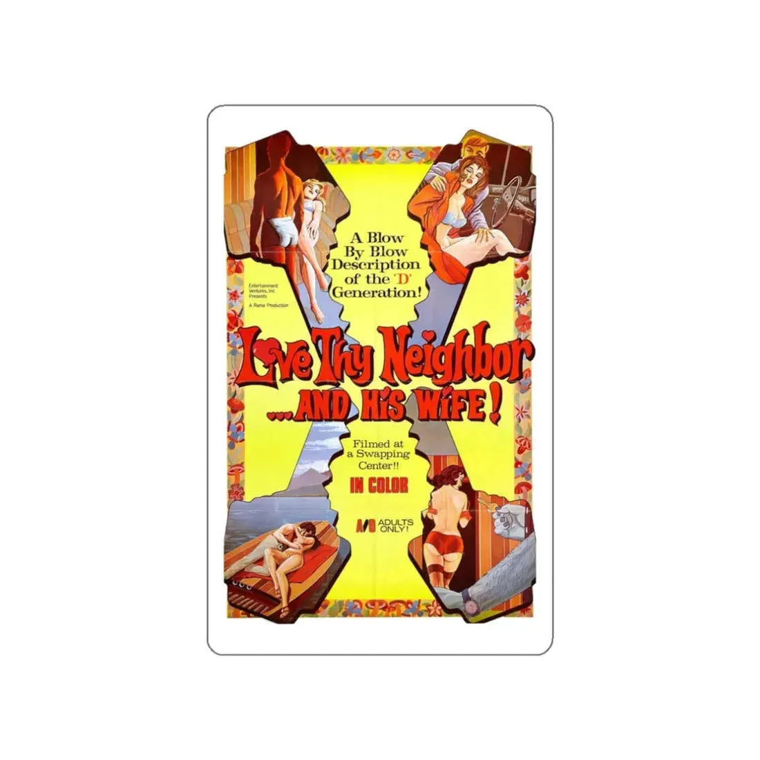 LOVE THY NEIGHBOR ... AND HIS WIFE 1970 Movie Poster STICKER Vinyl Die-Cut Decal 3 Inch - The Sticker Space