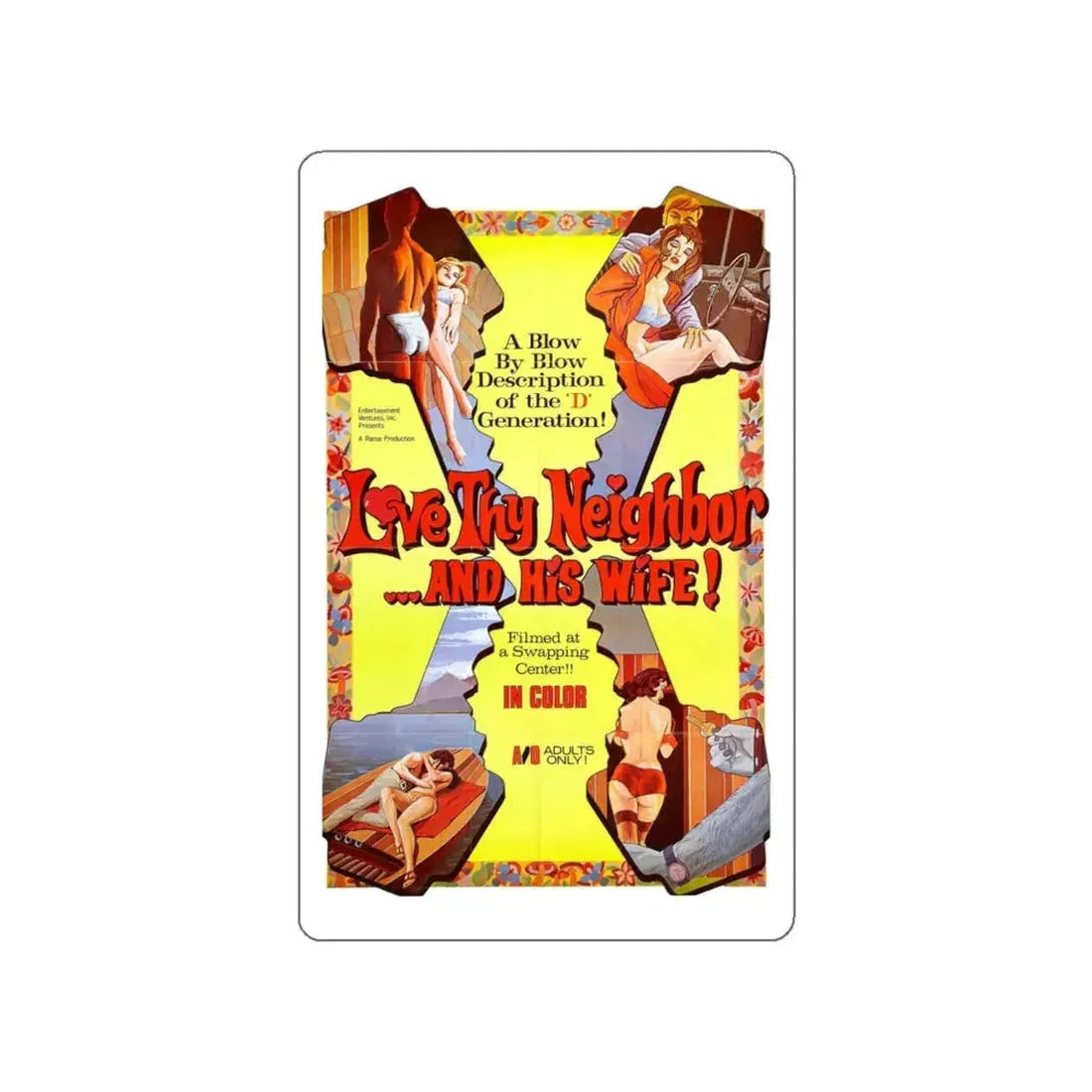 LOVE THY NEIGHBOR ... AND HIS WIFE 1970 Movie Poster STICKER Vinyl Die-Cut Decal 5 Inch - The Sticker Space