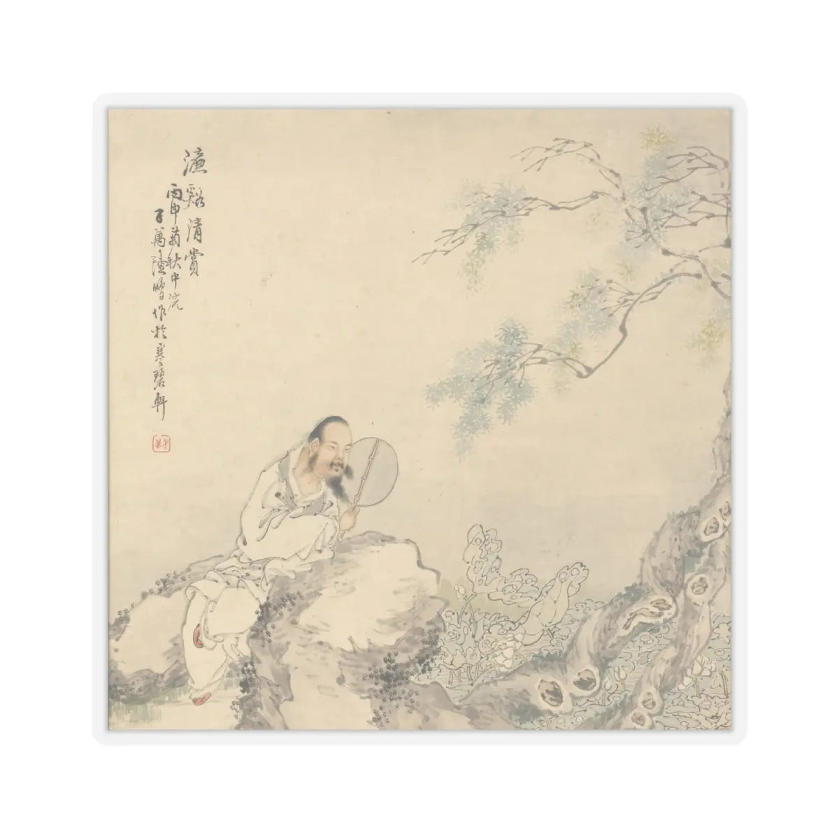 Lu Peng - Zhou Dunyi Admiring Lotuses - dated 1896 - STICKER Vinyl Kiss-Cut Decal