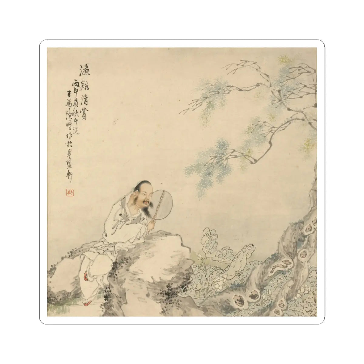 Lu Peng - Zhou Dunyi Admiring Lotuses - dated 1896 - STICKER Vinyl Kiss-Cut Decal