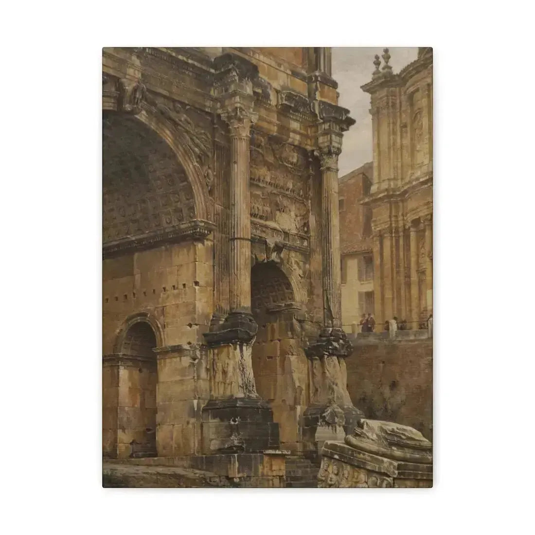 Luigi Bazzani (1838-1927) The Arch of Septimius Severus, Rome - 1900 - Canvas Wall Art 12″ x 16″ 1.25" - The Sticker Space