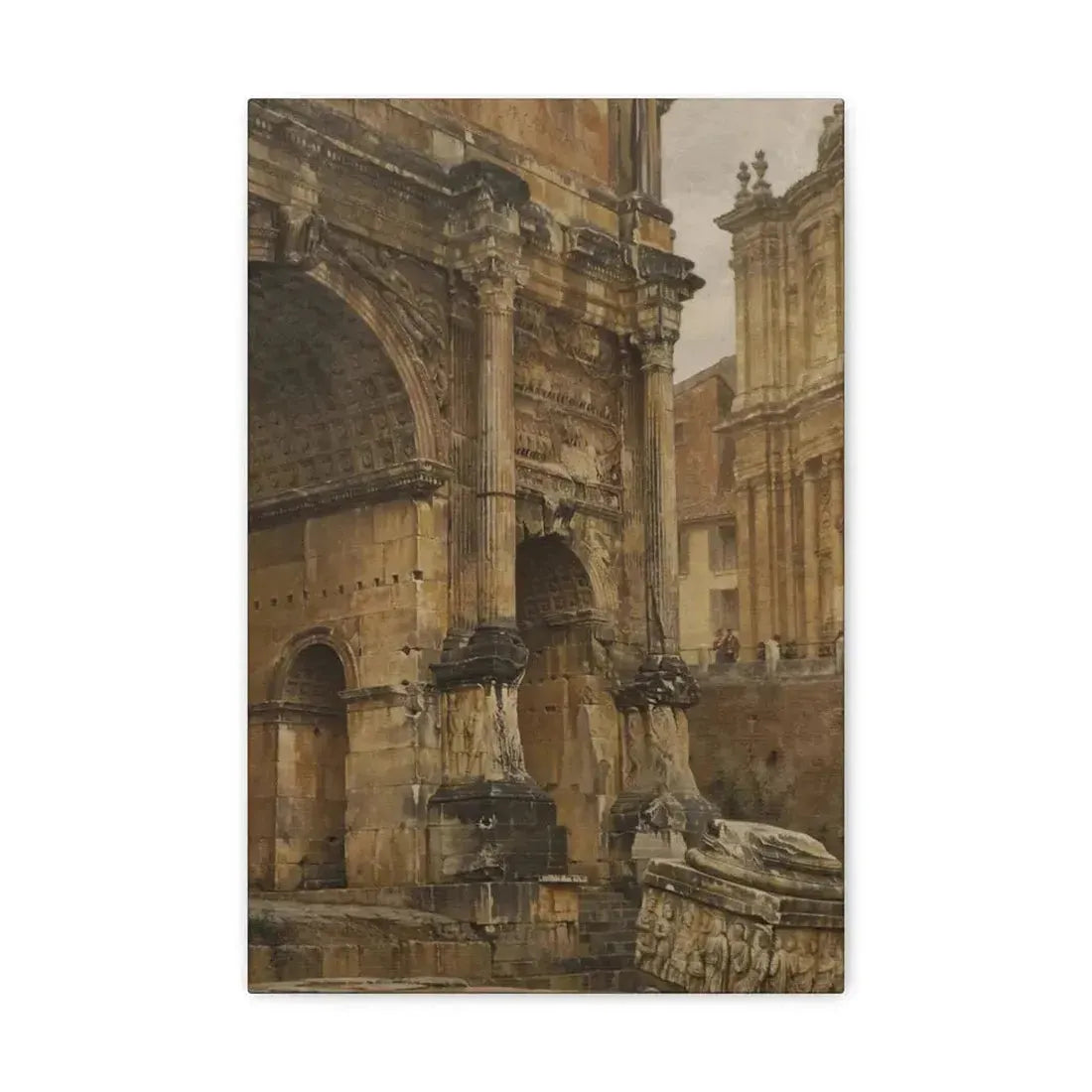 Luigi Bazzani (1838-1927) The Arch of Septimius Severus, Rome - 1900 - Canvas Wall Art 12" x 18" 1.25" - The Sticker Space