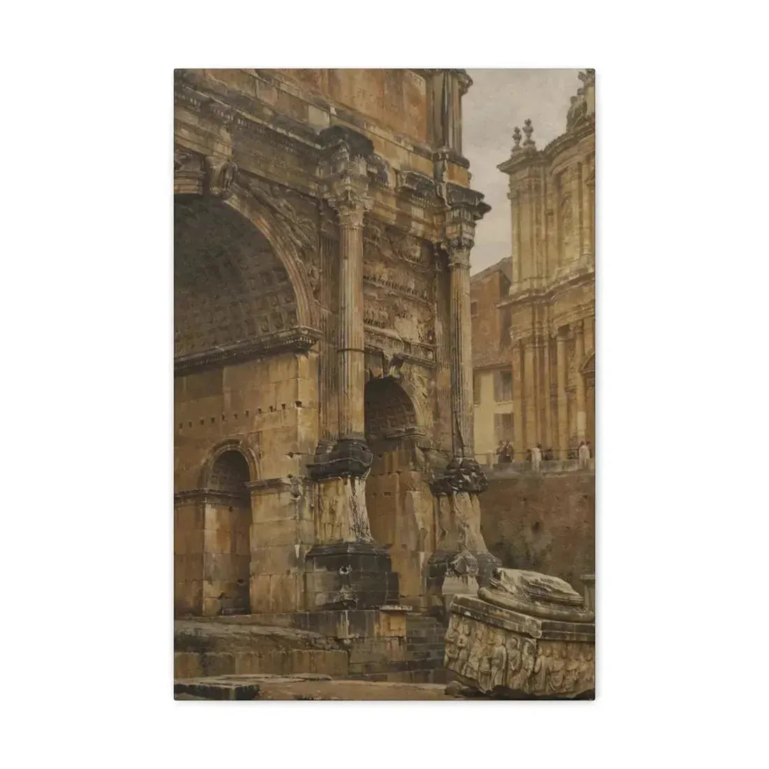 Luigi Bazzani (1838-1927) The Arch of Septimius Severus, Rome - 1900 - Canvas Wall Art 16″ x 24″ 1.25" - The Sticker Space