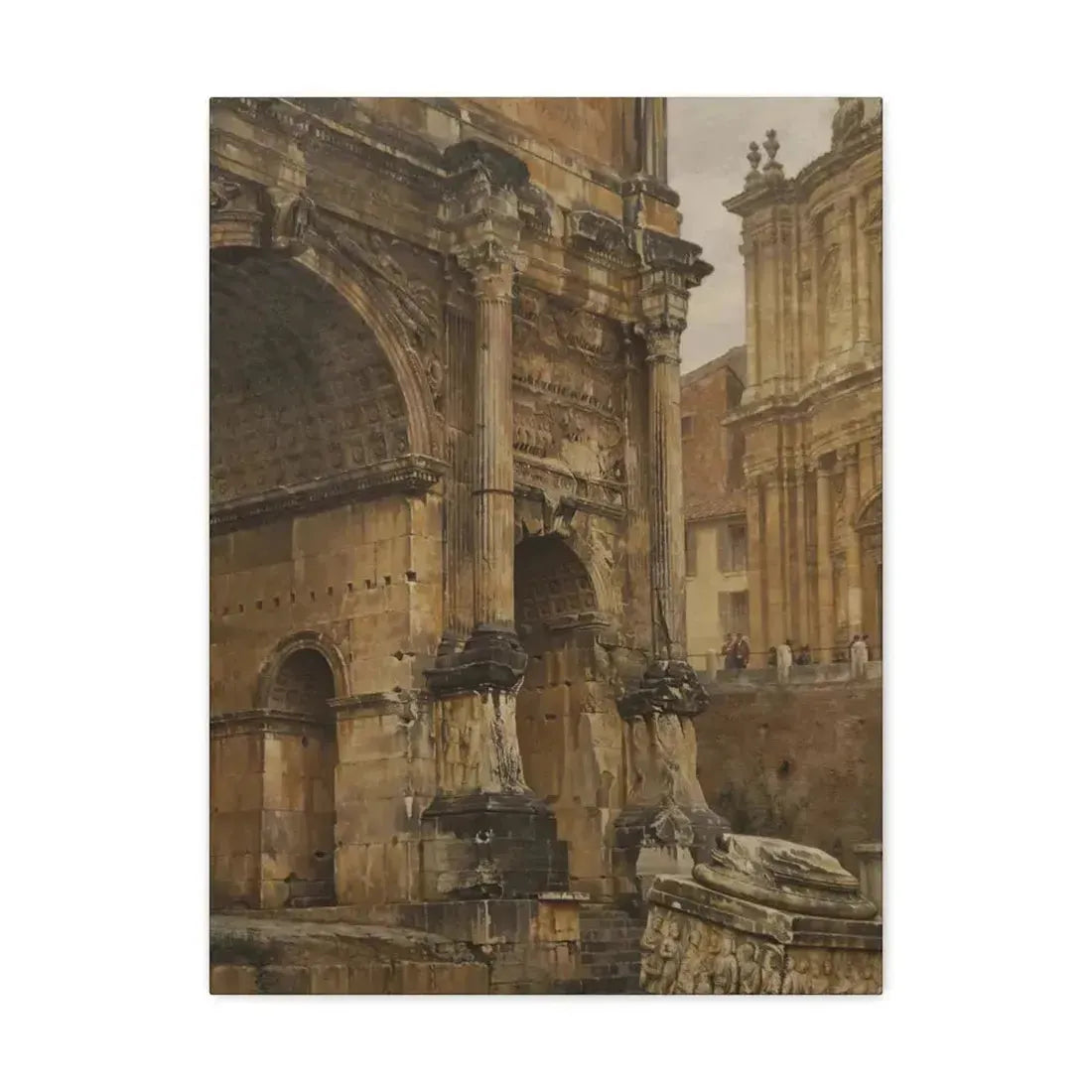 Luigi Bazzani (1838-1927) The Arch of Septimius Severus, Rome - 1900 - Canvas Wall Art 18″ x 24″ 1.25" - The Sticker Space