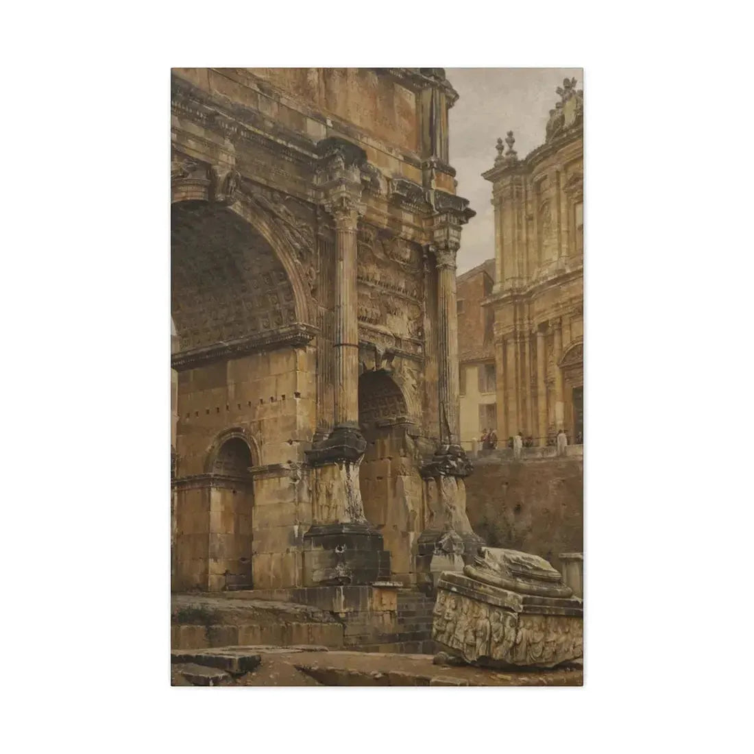 Luigi Bazzani (1838-1927) The Arch of Septimius Severus, Rome - 1900 - Canvas Wall Art - The Sticker Space