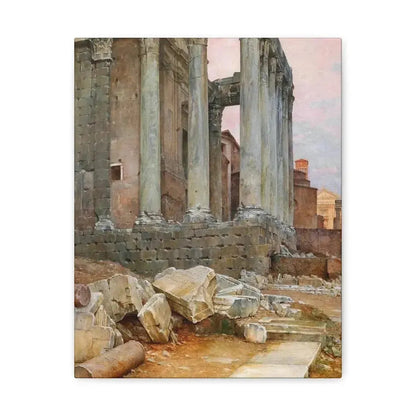 Luigi Bazzani (1838-1927) View of the Temple of Antoninus and Faustina looking towards the Santa Frances - Canvas Wall Art 11″ x 14″ 1.25" - The Sticker Space