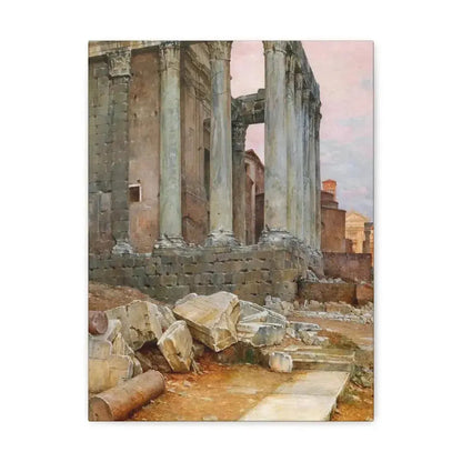 Luigi Bazzani (1838-1927) View of the Temple of Antoninus and Faustina looking towards the Santa Frances - Canvas Wall Art 12″ x 16″ 1.25" - The Sticker Space