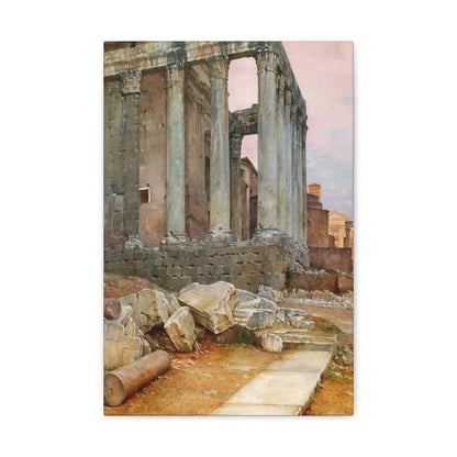 Luigi Bazzani (1838-1927) View of the Temple of Antoninus and Faustina looking towards the Santa Frances - Canvas Wall Art 12" x 18" 1.25" - The Sticker Space