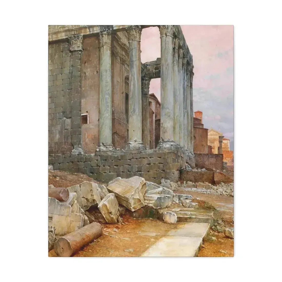 Luigi Bazzani (1838-1927) View of the Temple of Antoninus and Faustina looking towards the Santa Frances - Canvas Wall Art 24″ x 30″ 1.25" - The Sticker Space