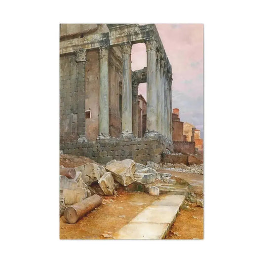 Luigi Bazzani (1838-1927) View of the Temple of Antoninus and Faustina looking towards the Santa Frances - Canvas Wall Art 24″ x 36″ 1.25" - The Sticker Space