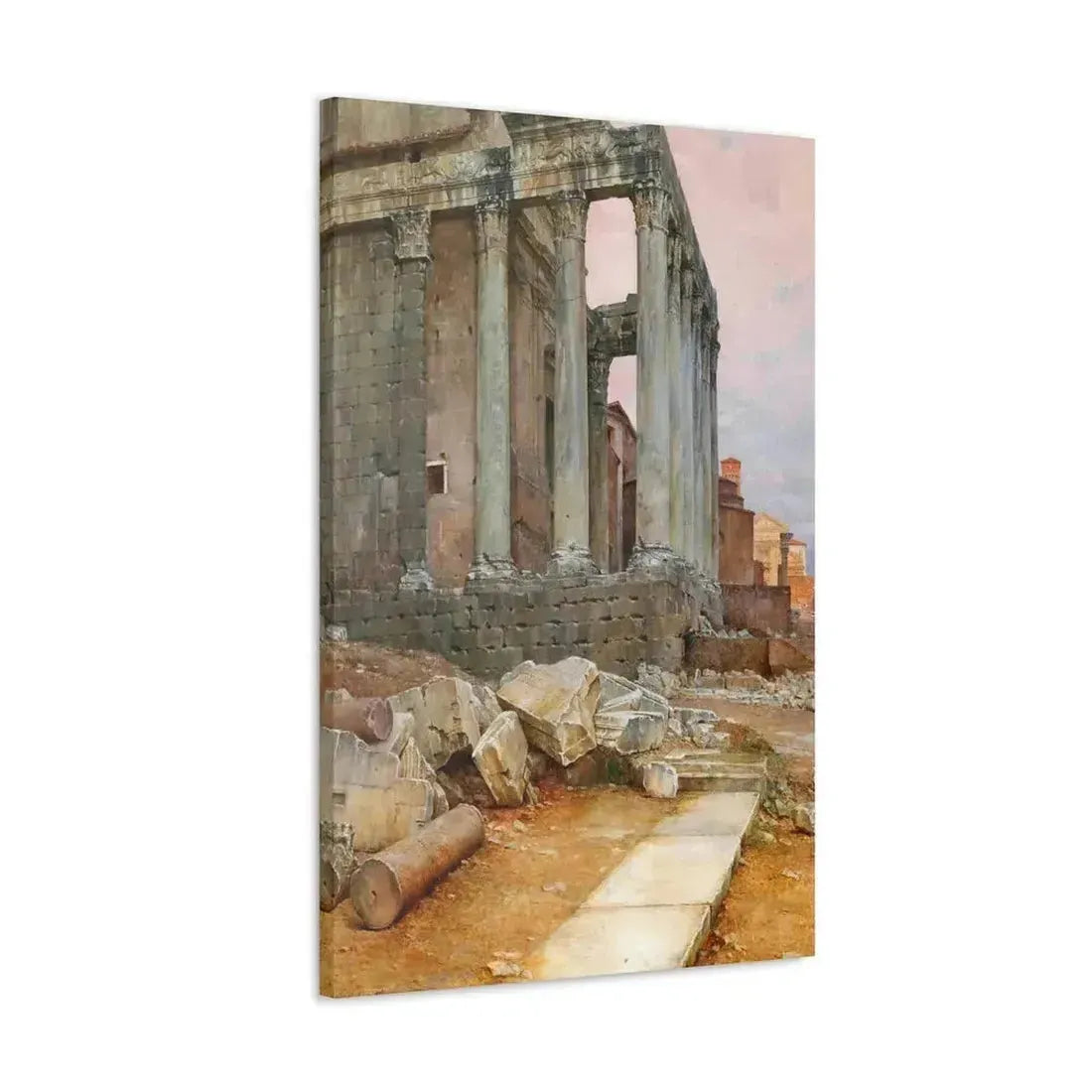 Luigi Bazzani (1838-1927) View of the Temple of Antoninus and Faustina looking towards the Santa Frances - Canvas Wall Art - The Sticker Space