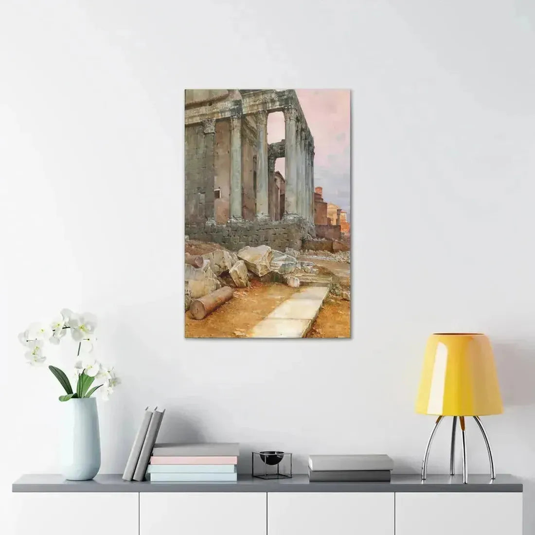 Luigi Bazzani (1838-1927) View of the Temple of Antoninus and Faustina looking towards the Santa Frances - Canvas Wall Art - The Sticker Space