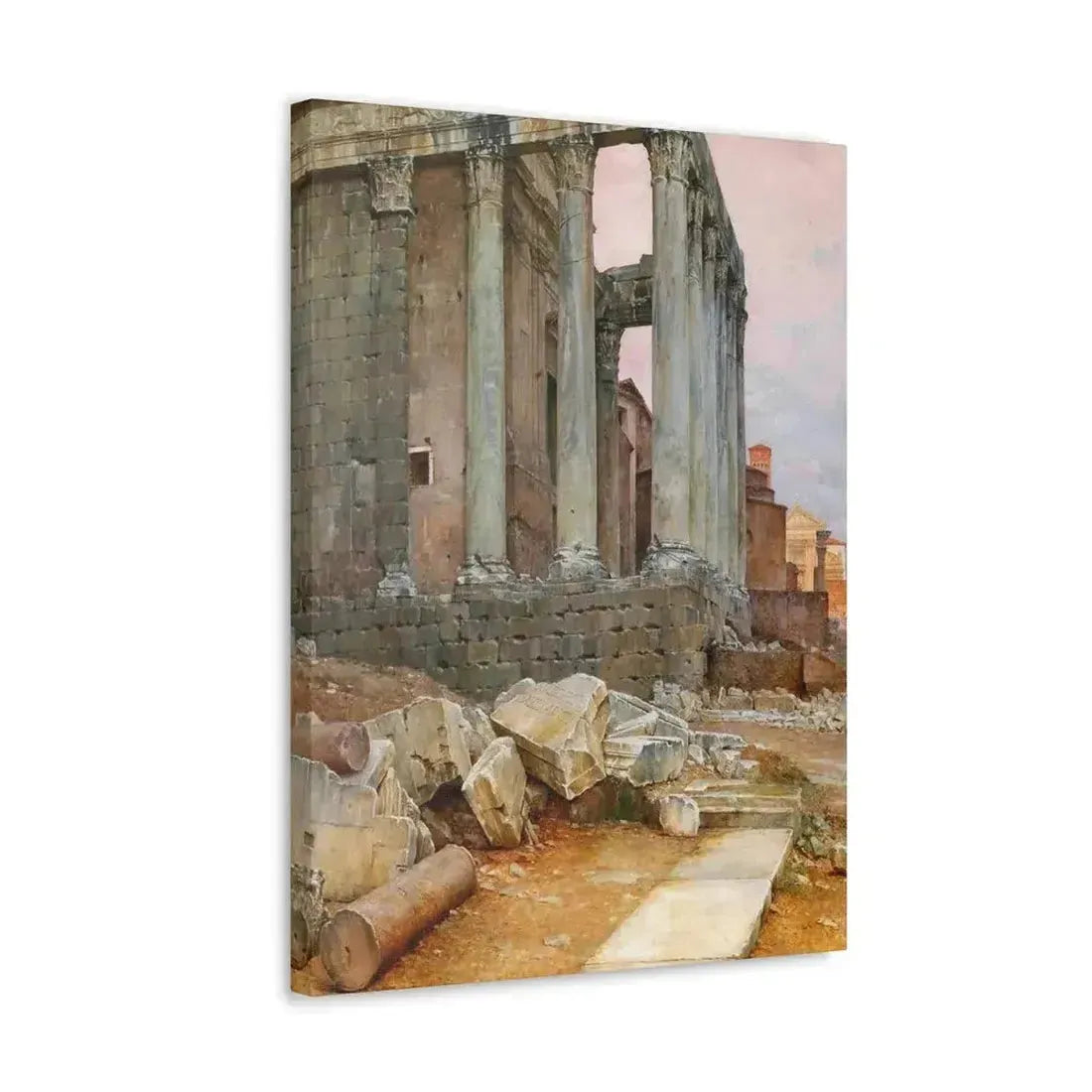 Luigi Bazzani (1838-1927) View of the Temple of Antoninus and Faustina looking towards the Santa Frances - Canvas Wall Art - The Sticker Space
