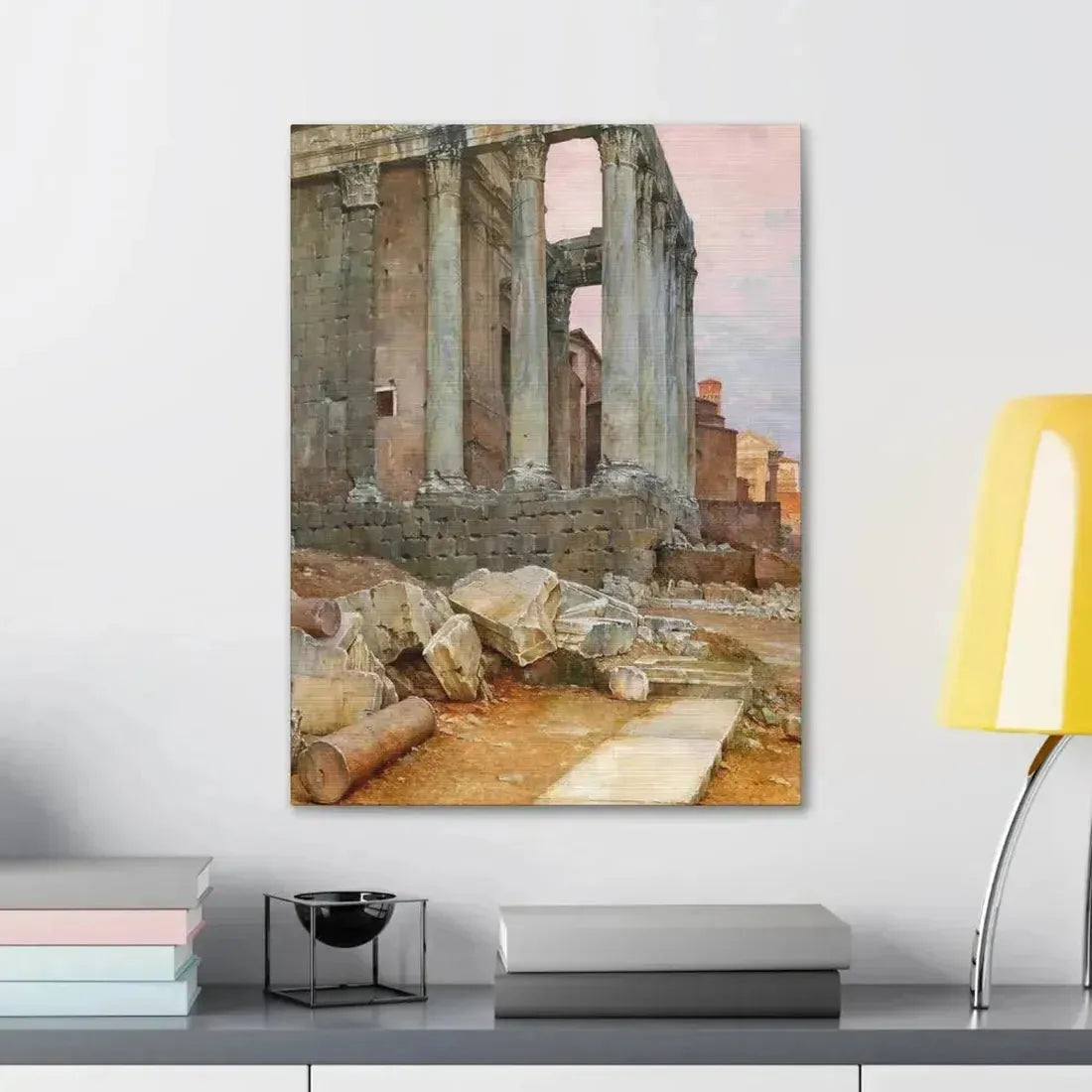 Luigi Bazzani (1838-1927) View of the Temple of Antoninus and Faustina looking towards the Santa Frances - Canvas Wall Art - The Sticker Space