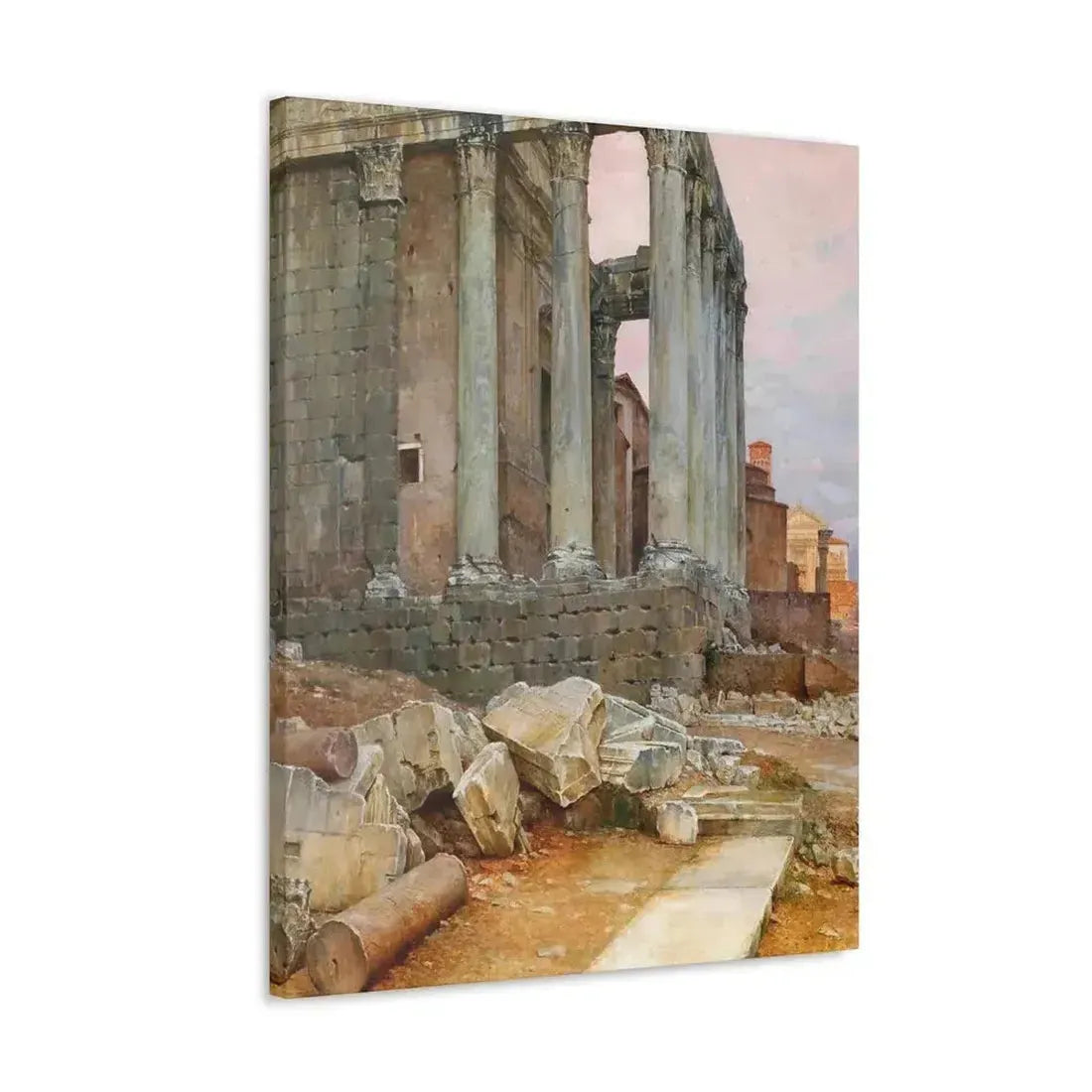 Luigi Bazzani (1838-1927) View of the Temple of Antoninus and Faustina looking towards the Santa Frances - Canvas Wall Art - The Sticker Space