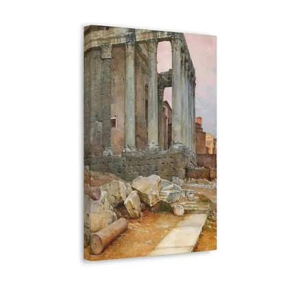 Luigi Bazzani (1838-1927) View of the Temple of Antoninus and Faustina looking towards the Santa Frances - Canvas Wall Art - The Sticker Space