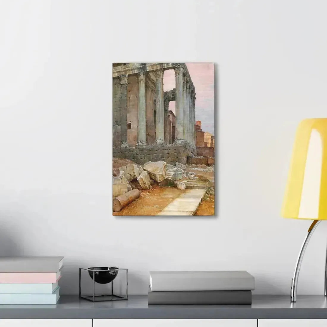 Luigi Bazzani (1838-1927) View of the Temple of Antoninus and Faustina looking towards the Santa Frances - Canvas Wall Art - The Sticker Space