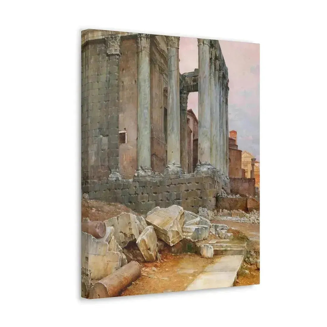 Luigi Bazzani (1838-1927) View of the Temple of Antoninus and Faustina looking towards the Santa Frances - Canvas Wall Art - The Sticker Space