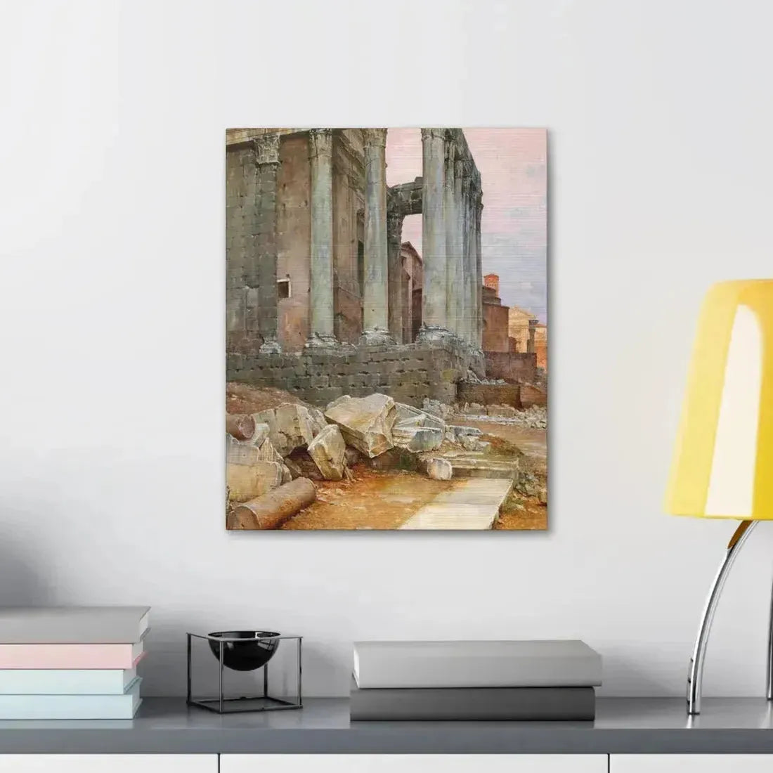 Luigi Bazzani (1838-1927) View of the Temple of Antoninus and Faustina looking towards the Santa Frances - Canvas Wall Art - The Sticker Space