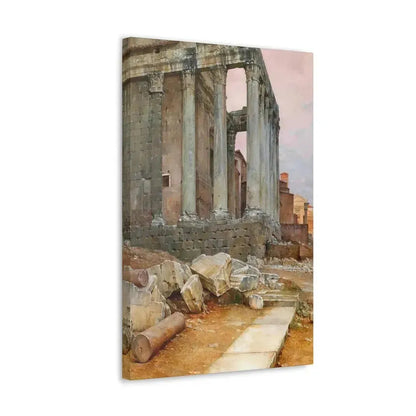Luigi Bazzani (1838-1927) View of the Temple of Antoninus and Faustina looking towards the Santa Frances - Canvas Wall Art - The Sticker Space