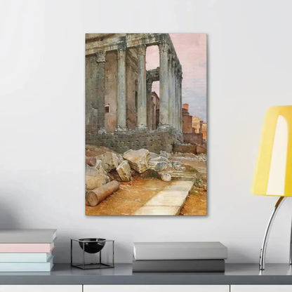 Luigi Bazzani (1838-1927) View of the Temple of Antoninus and Faustina looking towards the Santa Frances - Canvas Wall Art - The Sticker Space