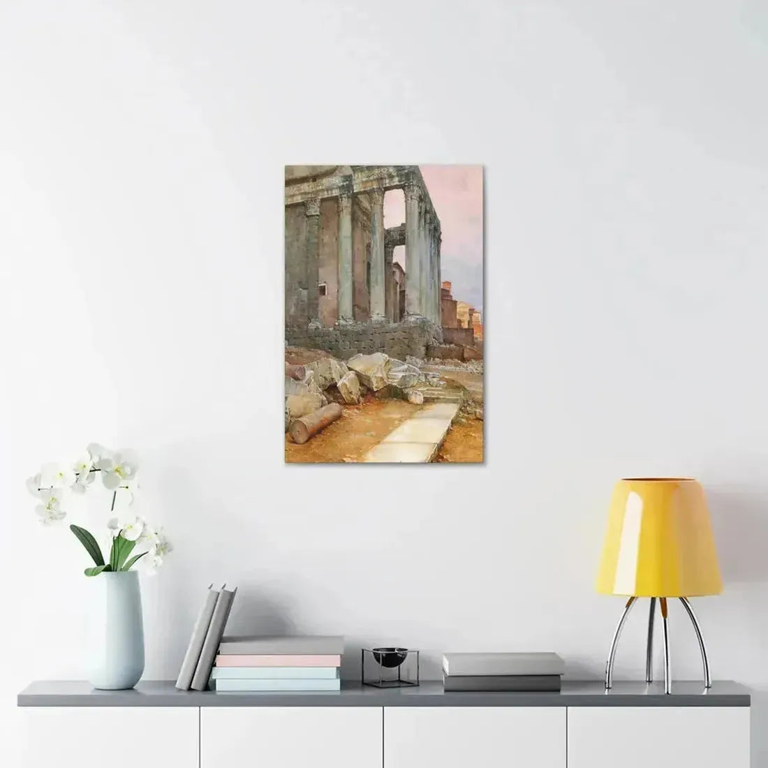 Luigi Bazzani (1838-1927) View of the Temple of Antoninus and Faustina looking towards the Santa Frances - Canvas Wall Art - The Sticker Space