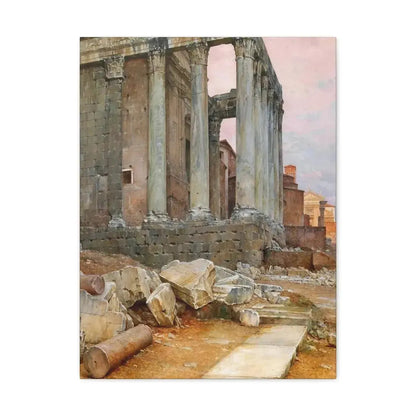 Luigi Bazzani (1838-1927) View of the Temple of Antoninus and Faustina looking towards the Santa Frances - Canvas Wall Art - The Sticker Space