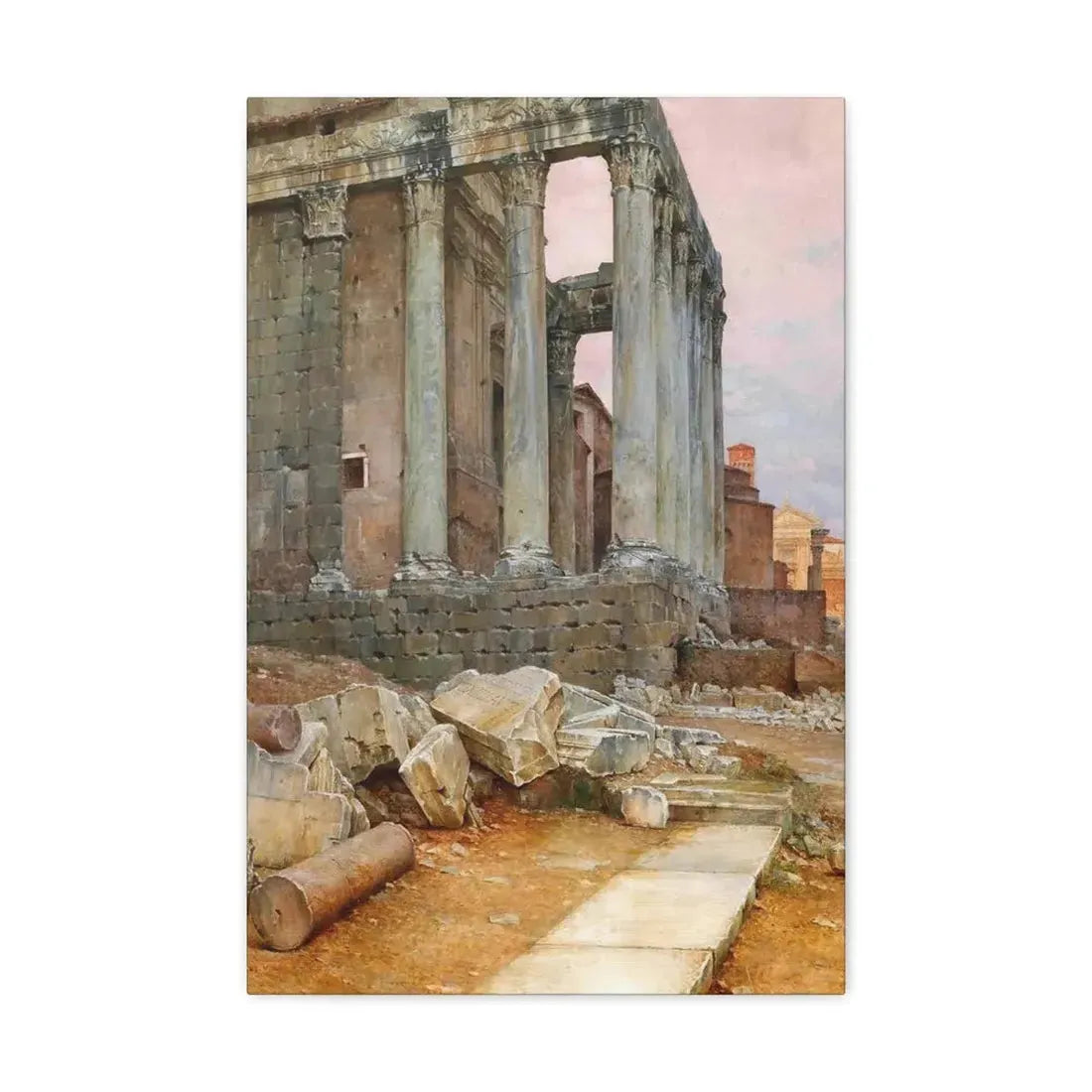 Luigi Bazzani (1838-1927) View of the Temple of Antoninus and Faustina looking towards the Santa Frances - Canvas Wall Art - The Sticker Space
