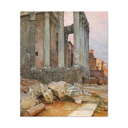 Luigi Bazzani (1838-1927) View of the Temple of Antoninus and Faustina looking towards the Santa Frances - Canvas Wall Art - The Sticker Space