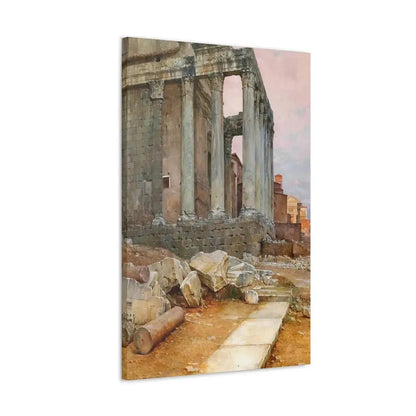 Luigi Bazzani (1838-1927) View of the Temple of Antoninus and Faustina looking towards the Santa Frances - Canvas Wall Art - The Sticker Space