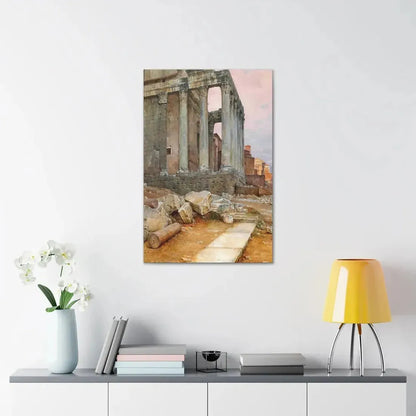 Luigi Bazzani (1838-1927) View of the Temple of Antoninus and Faustina looking towards the Santa Frances - Canvas Wall Art - The Sticker Space