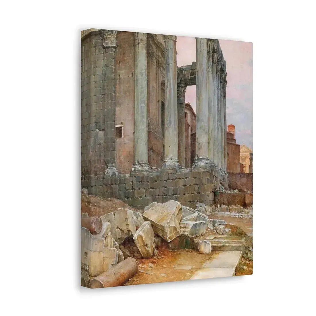 Luigi Bazzani (1838-1927) View of the Temple of Antoninus and Faustina looking towards the Santa Frances - Canvas Wall Art - The Sticker Space