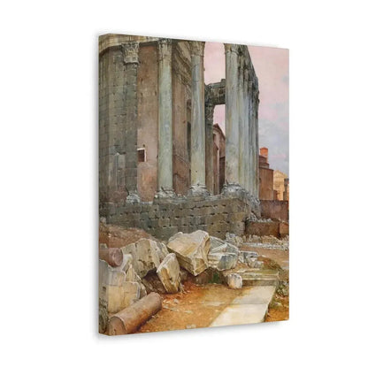 Luigi Bazzani (1838-1927) View of the Temple of Antoninus and Faustina looking towards the Santa Frances - Canvas Wall Art - The Sticker Space