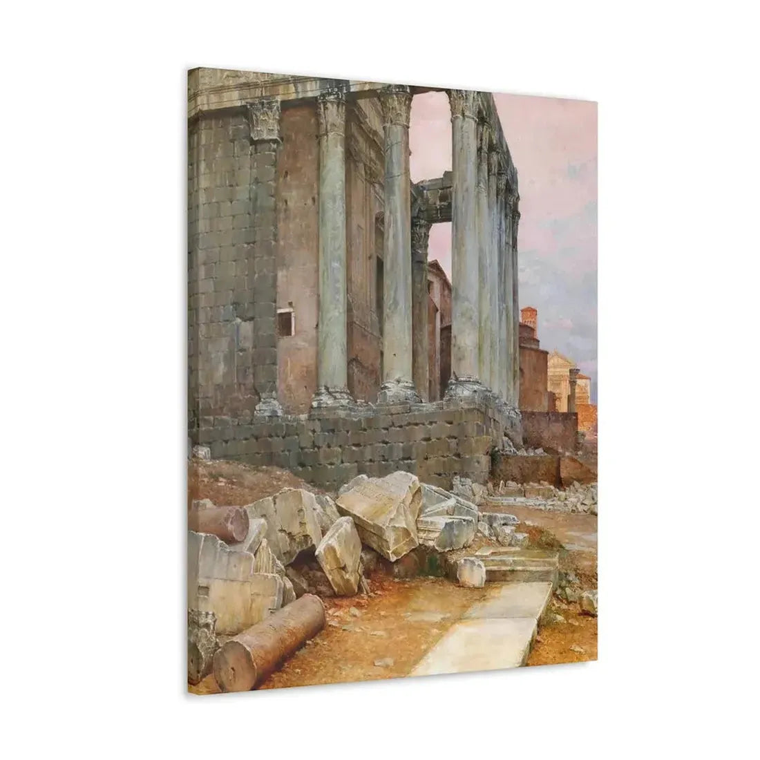 Luigi Bazzani (1838-1927) View of the Temple of Antoninus and Faustina looking towards the Santa Frances - Canvas Wall Art - The Sticker Space