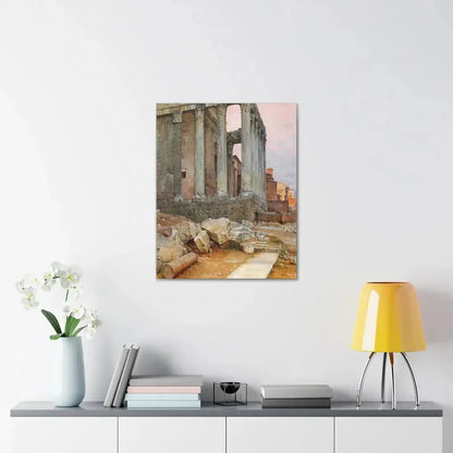 Luigi Bazzani (1838-1927) View of the Temple of Antoninus and Faustina looking towards the Santa Frances - Canvas Wall Art - The Sticker Space