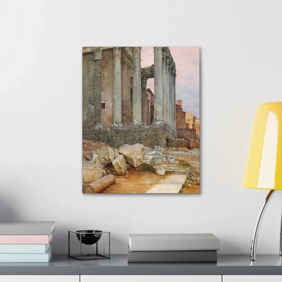 Luigi Bazzani (1838-1927) View of the Temple of Antoninus and Faustina looking towards the Santa Frances - Canvas Wall Art - The Sticker Space