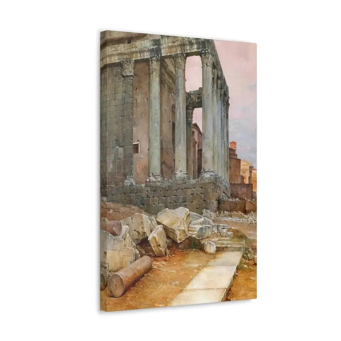 Luigi Bazzani (1838-1927) View of the Temple of Antoninus and Faustina looking towards the Santa Frances - Canvas Wall Art - The Sticker Space