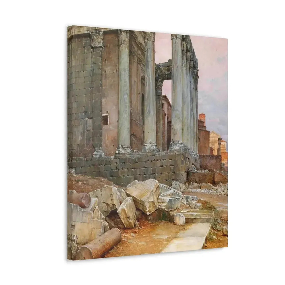 Luigi Bazzani (1838-1927) View of the Temple of Antoninus and Faustina looking towards the Santa Frances - Canvas Wall Art - The Sticker Space