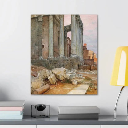 Luigi Bazzani (1838-1927) View of the Temple of Antoninus and Faustina looking towards the Santa Frances - Canvas Wall Art - The Sticker Space