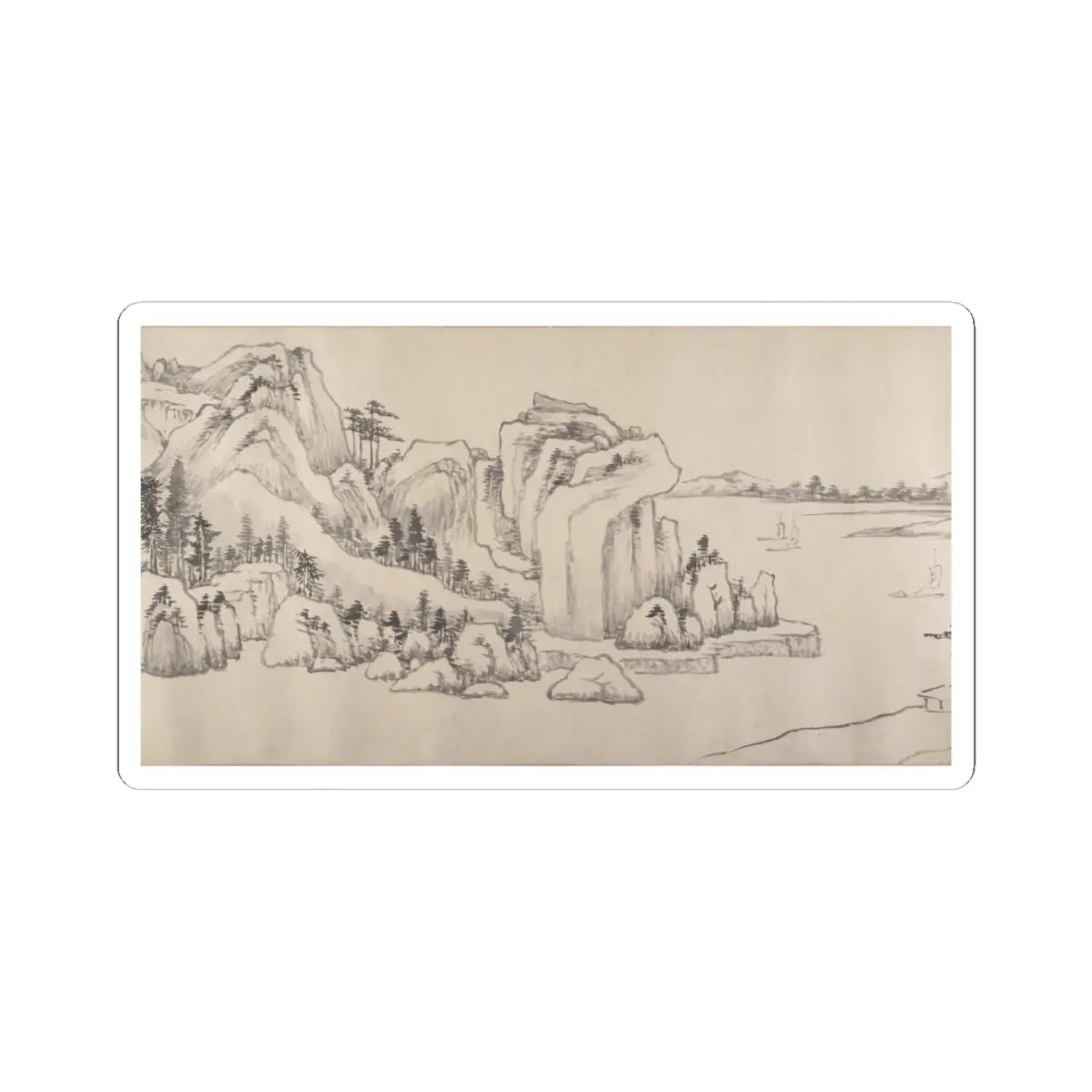 Luo Mu - River Landscape in Autumn - dated 1661 v10 - STICKER Vinyl Kiss-Cut Decal