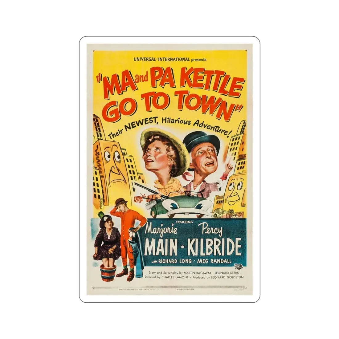 Ma and Pa Kettle Go to Town 1950 Movie Poster STICKER Vinyl Die-Cut Decal - The Sticker Space