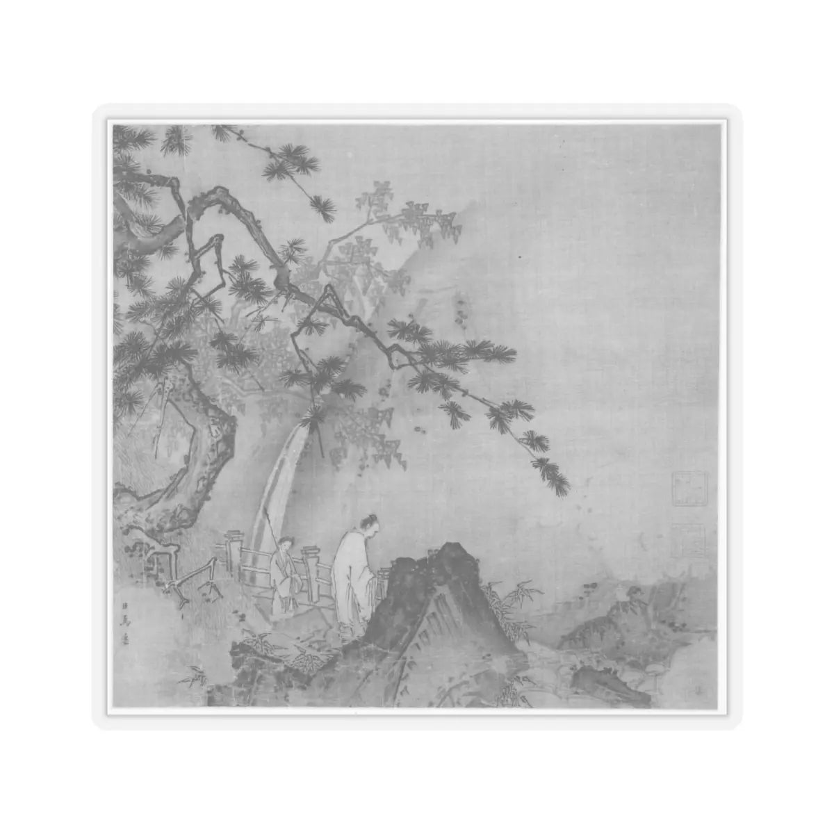Ma Yuan - Scholar viewing a waterfall - early 13th century v2 - STICKER Vinyl Kiss-Cut Decal