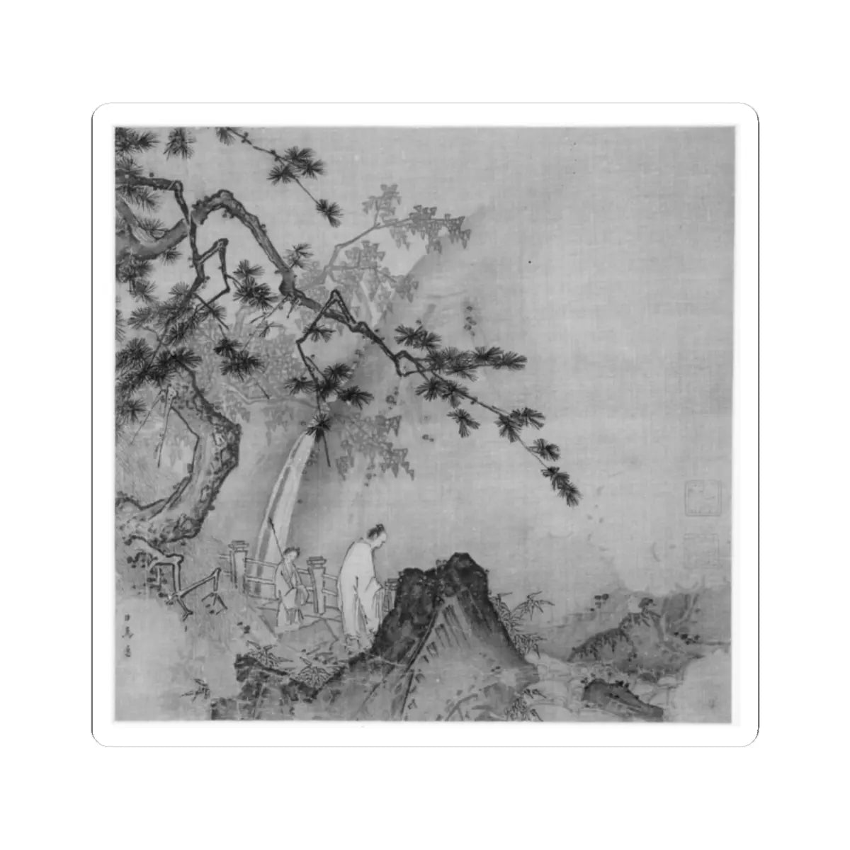 Ma Yuan - Scholar viewing a waterfall - early 13th century v2 - STICKER Vinyl Kiss-Cut Decal