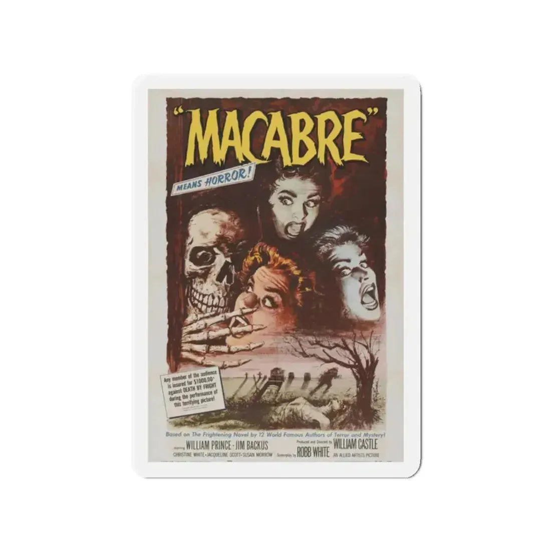 MACABRE 1958 Movie Poster - Refrigerator Magnet 2 Inch Die-Cut - The Sticker Space