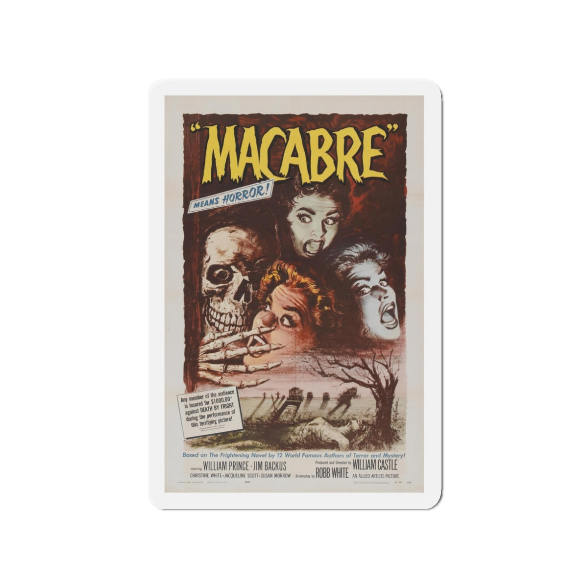 MACABRE 1958 Movie Poster - Refrigerator Magnet-3" x 3"-The Sticker Space