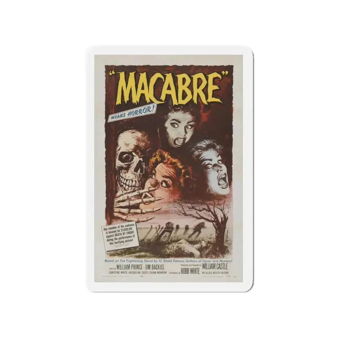 MACABRE 1958 Movie Poster - Refrigerator Magnet 3 Inch Die-Cut - The Sticker Space