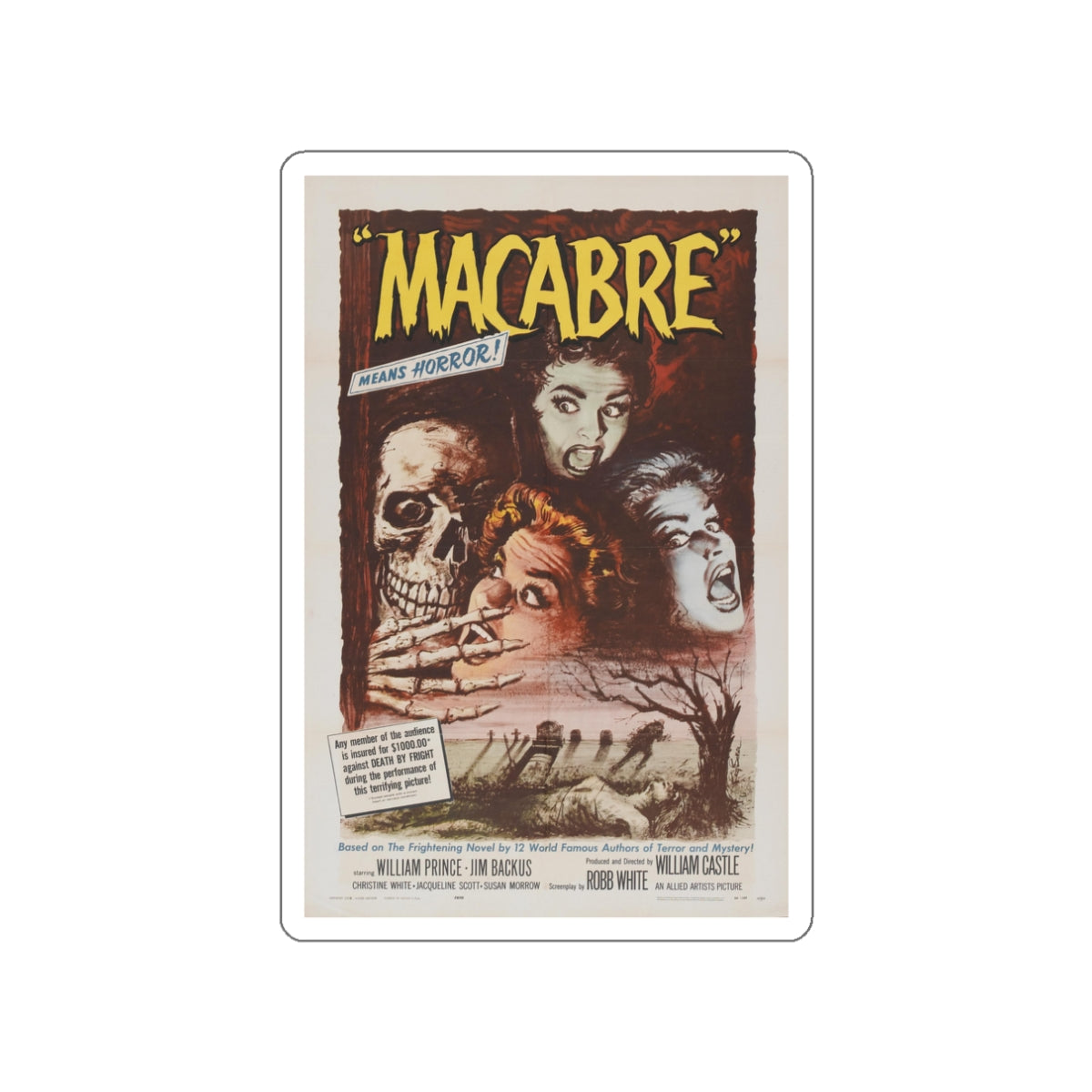 MACABRE 1958 Movie Poster STICKER Vinyl Die-Cut Decal-3 Inch-The Sticker Space