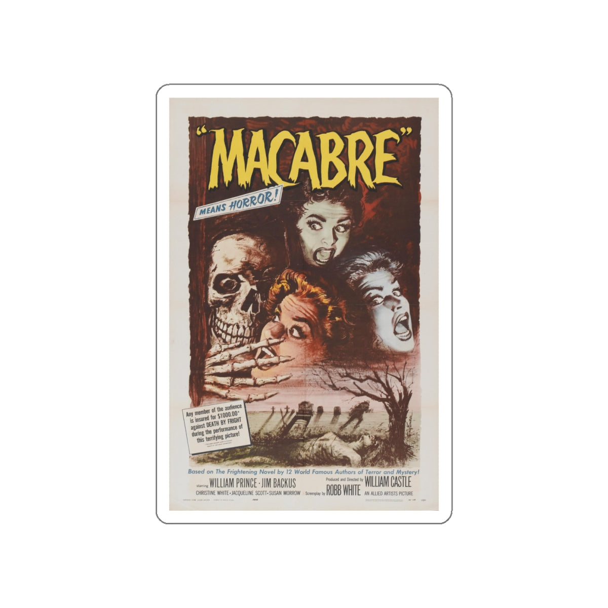 MACABRE 1958 Movie Poster STICKER Vinyl Die-Cut Decal-4 Inch-The Sticker Space