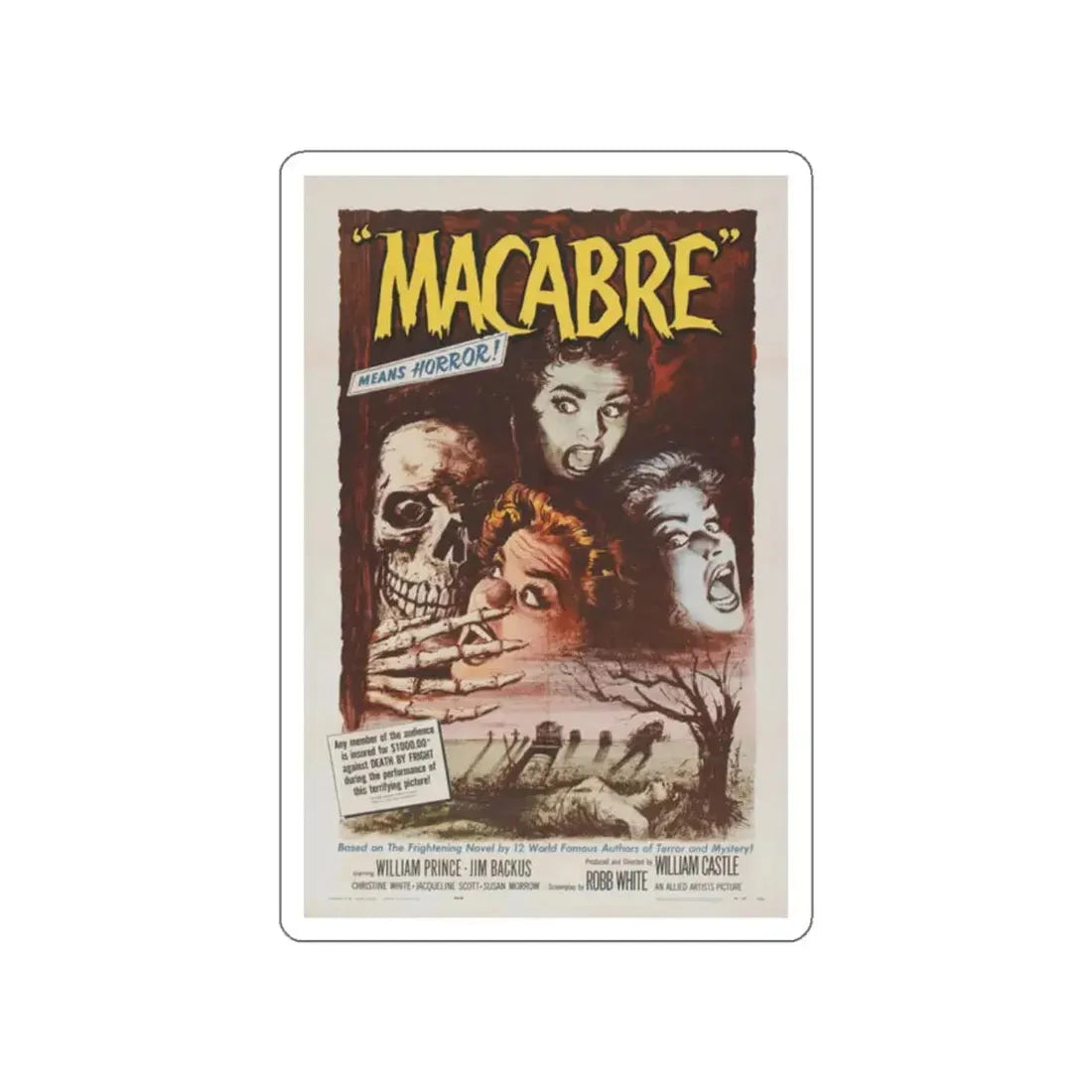MACABRE 1958 Movie Poster STICKER Vinyl Die-Cut Decal - The Sticker Space
